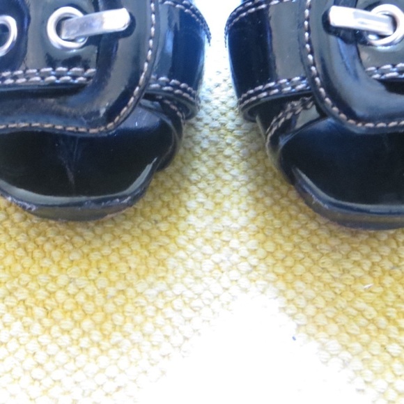 Wild Pair Black Patent Peep Toe Contrast Stitch Platform Block Heels • Sz 7.5 🔴 - Picture 7 of 9